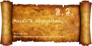 Mazák Hieronima névjegykártya